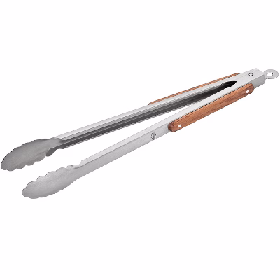 Inox klešče za žar z lesenim ročajem in zanko za obešanje, dolžine 42 cm